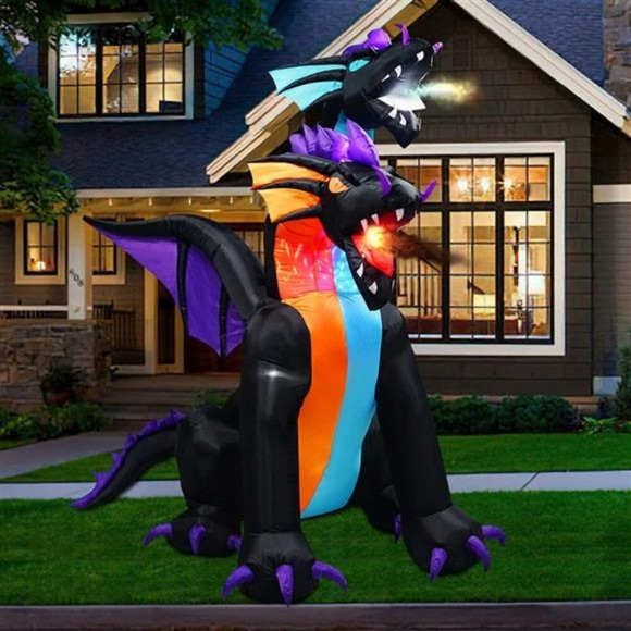 7 Ft Halloween Inflatable Dragon Decorations with 2 Heads for Home Garden Lawn